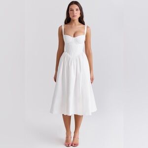 House of CB KELLY White Corset Midi Sundress